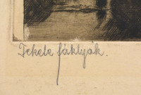Weber József (?-?): Fekete fáklyák, rézkarc, papír, jelzett, kartonra kasírozva, 17x24 cm