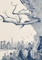 Zala Tibor (1920-2004): Balatonakarattyai legenda. . Rézkarc, papír. Jelzett, datált (1982). Művészpéldány EA. 39x29 cm