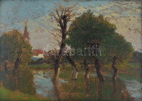 Zombory Lajos (1867-1933): Vízparton. Olaj, karton, jelzett, fa keretben, 35×49,5 cm