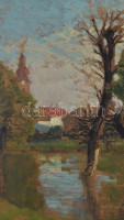 Zombory Lajos (1867-1933): Vízparton. Olaj, karton, jelzett, fa keretben, 35×49,5 cm