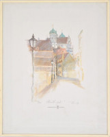 Olvashatatlan jelzéssel: Augsburgi látkép. Litográfia, papír, számozott (17/350), üvegezett keretben, 32,5×23,5 cm