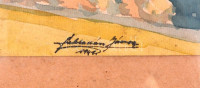 Olvashatatlan jelzéssel (... János 1941): Zöldellő táj. Akvarell, papír, kartonra kasírozva. Üvegezett, kopott fa keretben, 20,5x29 cm