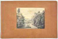 Olvashatatlan jelzéssel: Tisztás. Grafit, papír, foltos, papírra kasírozva, 15,5x21 cm