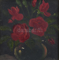Jelzés nélkül: Virágcsendélet. Olaj, karton, kisebb felületi sérüléssel, díszes fa keretben, 11×11 cm