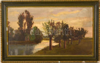 Olvashatatlan jelzéssel: Vízparti fasor. Olaj, vászon, hibás keretben, 33×55 cm