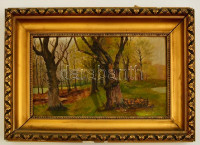 Olvashatatlan jelzéssel: Erdőrészlet. Olaj, karton, keretben, 19×29 cm