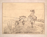 Olvashatatlan jelzéssel: Ismerkedő kutyus. Ceruza, papír, 29,5×39 cm