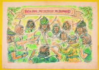 Olvashatatlan jelzéssel: Robin Hood and the teem of Seerwood. Vegyes technika, papír, 42×60 cm
