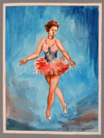 Olvashatatlan jelzéssel: Balerina, akvarell, papír, paszpartuban, 29x22 cm