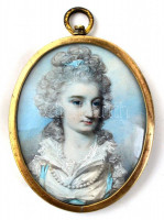 XIX. sz: Miniatúra. Akvarell, papír, Jelzés nélkül. Réz keretben. 5,5x4,5 cm