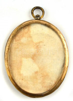 XIX. sz: Miniatúra. Akvarell, papír, Jelzés nélkül. Réz keretben. 5,5x4,5 cm
