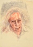 Jelzés nélkül: Faludy György portréja. Vegyes technika, papír, gyűrődésekkel, 69,5x49,5 cm