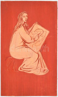 Jelzés nélkül: Rajzoló hölgy. Akvarell, papír, 40×23 cm