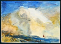 Jelzés nélkül: Balatoni vitorlás Akvarell, karton, paszpartuban, 22x31 cm