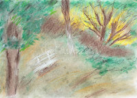Jelzés nélkül: Zöldellő park. Pasztell, papír, 29,5×42 cm