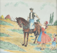 Jelzés nélkül: Korsós menyecske. Akvarell, tus, vászon, kissé sérült fa keretben, 21×22 cm