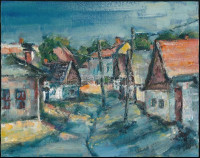 Jelzés nélkül: Utcarészlet. Olaj, farost, 20×25 cm