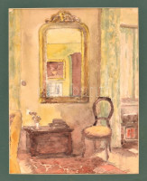 Jelzés nélkül: Enteriőr. Akvarell, papír, 33×26 cm