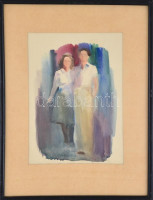 Jelzés nélkül: Fiatal pár. Akvarell, papír, jelzés nélkül. Üvegezett keretben, 27,5x19,5 cm
