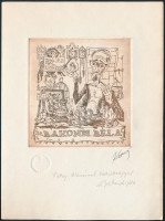 2 db Ex libris Bakondi Béla, Bakondi Béla által Vattay Elemér (1931-2012) fényképész, műgyűjtőnek dedikálva: Karancsi Sándor (1932-2003), rézkarc, papír, jelzett, , 9x8,5 cm. Csibi Mihály (?-?): Linóleummetszet, papír, jelzett,