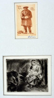 2 db kisgrafika egy paszpartuban: BUÉK Ősz Dénes. Rézkarc, papír, jelzett, 9,5×6 cm + Iván jelzéssel: Mária Jézussal. Rézkarc, papír, jelzett a karcon, 10×12,5 cm