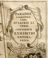 1710 Paradisi Terrestris vera et Sacris Literis Conformis Exhibitio Geographica', Scherer, Heinrich. A Közel-Kelet és a Bibliai tájak térképe. Rézmetszet. 35x23 cm / Map of the Middle-East and Biblical scenes. Engraving. 35x23 cm