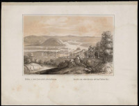 Kilátás a vörös kereszttől a dévéni hegyen - Ausicht vom rothen Kreutze auf dem Thebner Berg. Litográfia Szerelmey M: műhelyéből. cca 1850 . 22x16 cm