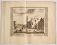 cca 1715-1750 Domenico Lovisa (1690 k.-1750 k.): Velence: Ecclesia Stae. Maria Charitatis rézmetszet, papír, a szerző Il gran teatro di Venezia c. munkájából, olasz, latin és francia nyelven feliratozva, 28×34,5 cm / cca 1715-1750 Domenico
