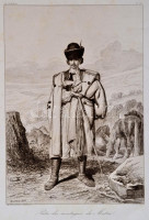 1855 Valerio, Theodore (1819-1879): Mátrai csikós, Theodore Valerio: Souvenirs de la Monarchie...La Hongrie, rézkarc, kis foltokkal, gyűrött, 29x20 cm