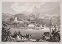 cca 1850 Kiskőszeg látképe, Battina an der Donau, acélmetszet, Hildburghausen, Kunstanstalt des Bibliographisches Institut, 10x14,5 cm