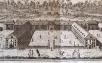 1748 Berlin, Frigyes porosz király és a palota rézmetszetű képe / Copper plate image of Friedrich Prussian king and Berlin 32x20 cm