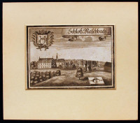 cca 1750 Schloss M. Aschbach, acél metszet, papír, paszpartuban, 12,5×17,5 cm / 1750 Schloss March Aschbuch  steel engraving