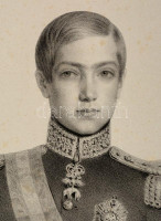 1853 V. Péter portugál király nagyméretű kőnyomatos portréja. M. Barbara jelzett litográfiája. /  Pedro V., Pedro de Alcántara Maria Fernando Miguel Rafael Gabriel Gonzaga Xavier Joao António Leopoldo Victor Francisco de Assis Júlio