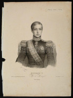 1853 V. Péter portugál király nagyméretű kőnyomatos portréja. M. Barbara jelzett litográfiája. /  Pedro V., Pedro de Alcántara Maria Fernando Miguel Rafael Gabriel Gonzaga Xavier Joao António Leopoldo Victor Francisco de Assis Júlio