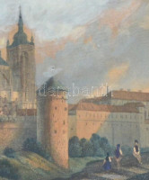 Henry Winkles (1801-1860): Kézzel színezett rézmetszetű vár és katedrális kép. 11x8 cm Üvegezett keretben.