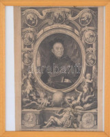 cca 1750 XIII.  Benedek pápa és Szent Benedek elődeinek rézmetszetű képe. 18x29 cm Üvegezett keretben / Pope Benedict XIII. Copper plate engraving. In glazed frame