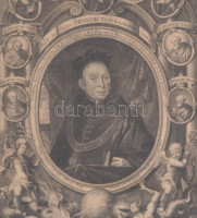 cca 1750 XIII.  Benedek pápa és Szent Benedek elődeinek rézmetszetű képe. 18x29 cm Üvegezett keretben / Pope Benedict XIII. Copper plate engraving. In glazed frame