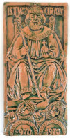 Varga Mátyás (1910-2002): István király 970-1970. Mázas kerámia plakett, jelzett, kopásnyomokkal, 30x14,5 cm