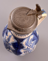 XIX. sz. első fele: MS jelzéssel  ónfedeles céh kancsó. Festett, mázas kerámia, lepattanással, / Guild jar. Ceramic with tin lid. 27 cm