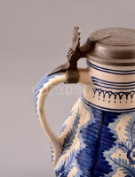 XIX. sz. első fele: MS jelzéssel  ónfedeles céh kancsó. Festett, mázas kerámia, lepattanással, / Guild jar. Ceramic with tin lid. 27 cm