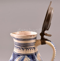 XIX. sz. első fele: MS jelzéssel  ónfedeles céh kancsó. Festett, mázas kerámia, lepattanással, / Guild jar. Ceramic with tin lid. 27 cm