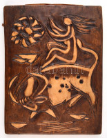 Sóskuti 70. Jelzéssel: Európa elrablása. Mázas kerámia falikép. 35x26,5 cm