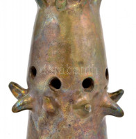 Mázas kerámia gyertyatartó, jelzett, alján hajszálrepedéssel, apró lepattanásokkal, m: 22 cm