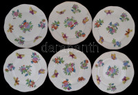 Herendi Viktória mintás lapos tányér készlet 6 db. Kézzel festett, jelzett, minimális kopásokkal. d: 25,5 cm