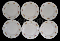 Zsolnay virágmintás porcelán készlet, 31db-os, kínáló tállal, tányérokkal, csészékkel, aljakkal, jelzett, matricás, apró kopásnyomokkal, csorbával, az egyik csésze pótolt