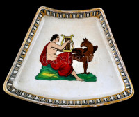 Villeroy & Boch kínáló tálka, kézzel festett jelenettel. Jelzett, Kopásnyomokkal. 18x14 cm