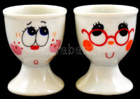 2 db porcelán tojástartó, matricás, jelzett, kis kopásnyomokkal, m: 6,5 cm
