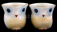 Baglyos porcelán só- és borstartó, kézzel festett, jelzés nélkül, kis hibával, m: 4,5 cm