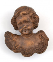 Antik puttó, faragott fa büszt, jelzés nélkül, 9,5×8 cm