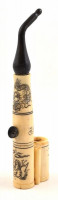 Kínai faragott, kézzel festett, jelzett csont pipa. Nem használt. / Chinese carved bone pipe, hand painted. 19 cm